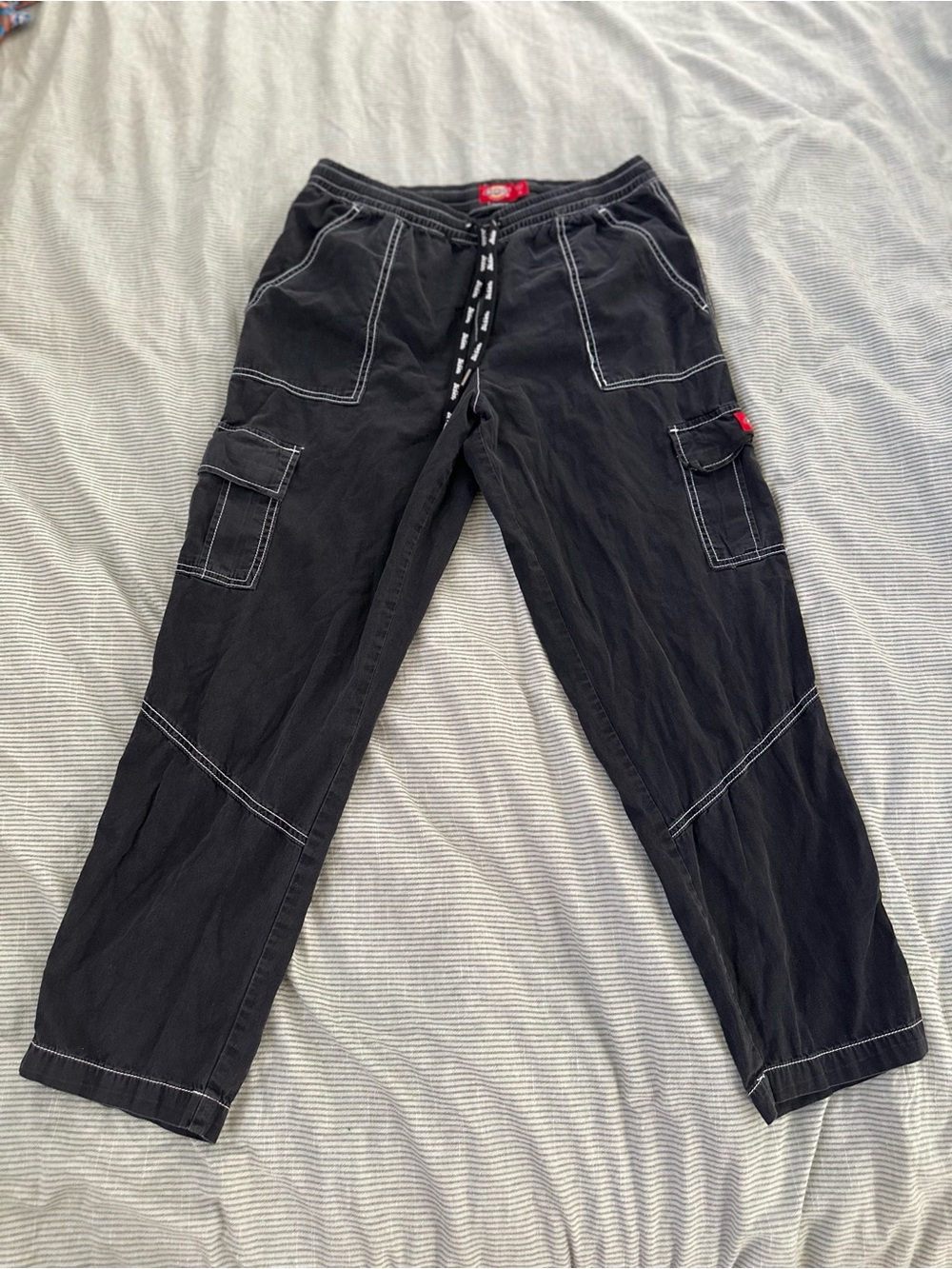 Y2K Dickies Black Cargo Jogger Pants for Women with Contrast Stitching